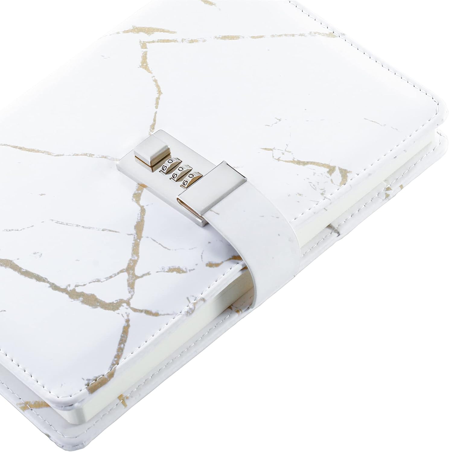 996DEMING Waterproof Leather Marble Diary with Lock for
