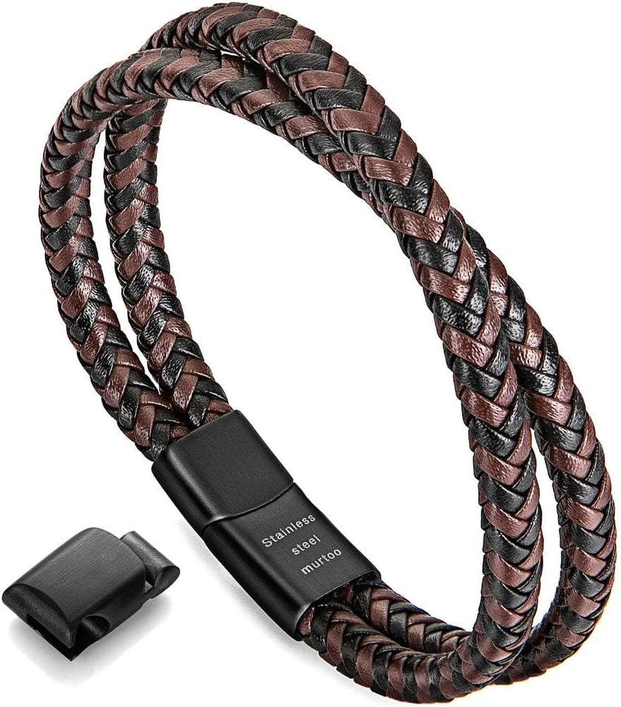 murtoo Mens Bracelet Leather Braided, Brown and Black Leather Bracelet for Men