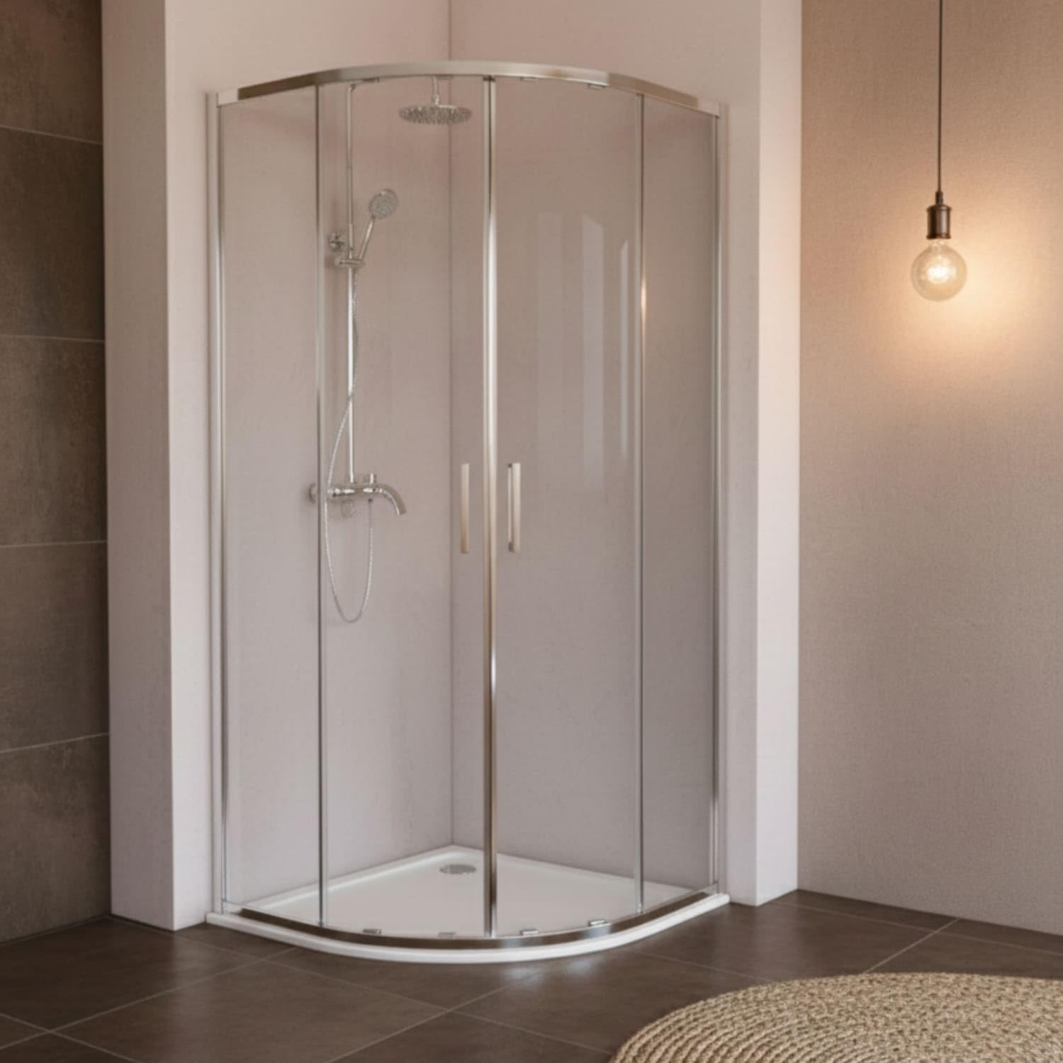 SOULHOME Mampara de ducha semicircular 90x90 cm Altura 200 cm CROMO | Mampara Semicircular (corredera + fijo) + (corredera + fijo), RADIO ROCA, Vidrio de seguridad 6mm tratamiento antical