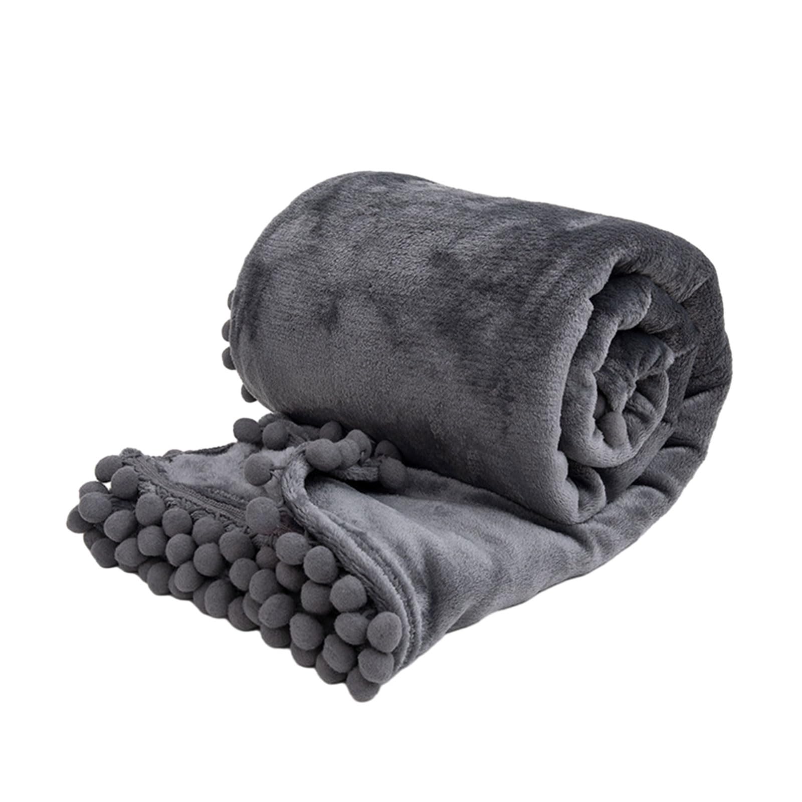 Yrohgkpn Gray Color Soft Plush Throw Blanket Pom Pom Fringe Tassels Decorative Fleece Flannel Fuzzy Blankets For Couch Bed Sofa Fleece Throw Blanket