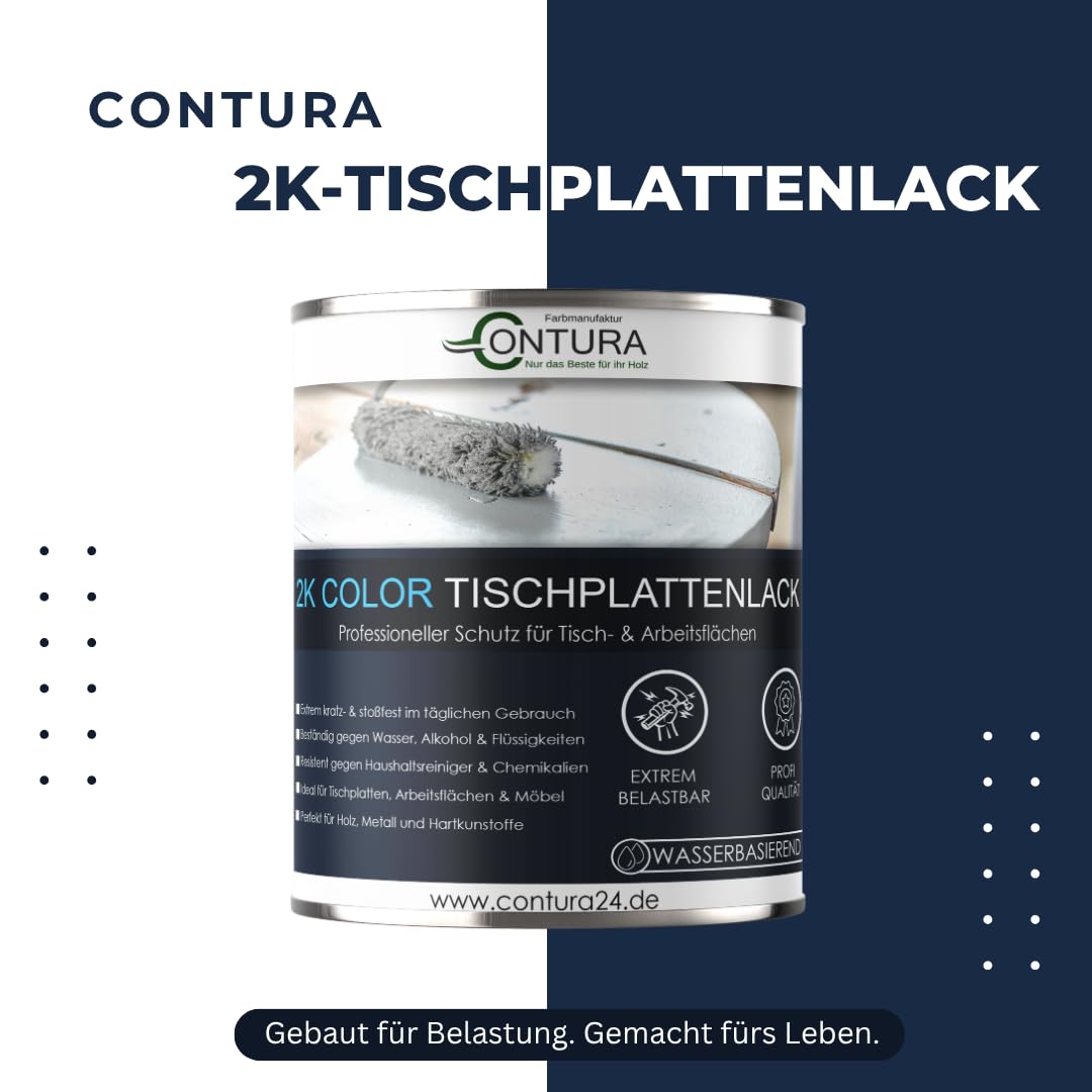 Contura 2K Hartlack Tischplattenlack Seidenmatt Color Set 2 Komponenten Farbe Thekenlack Buntlack (RAL 7016 - Anthrazit Grau, 750ml.)