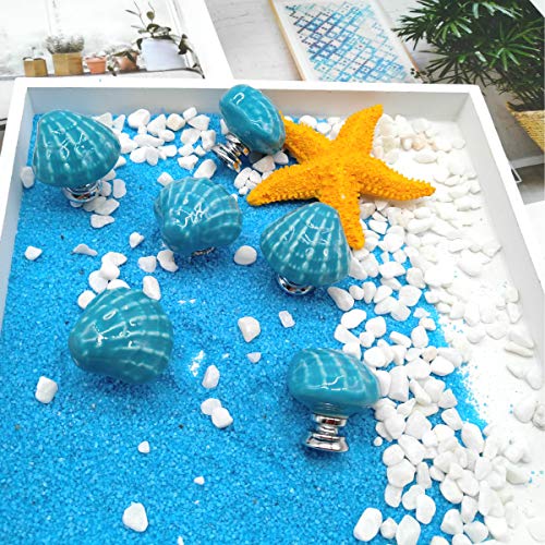 Joyindecor Ceramic Seashell Nautical Drawer Pulls Handles for Kitchen Cabinet Dresser Cupboard Wardrobe, Beach/Ocean Theme Knobs Coastal Dreseer Knobs, Pack of 6 (Blue) - Image 7