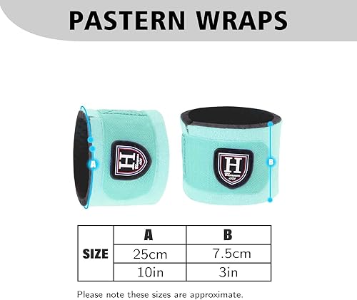 Harrison Howard Durable Shock-Absorbent Breathable Impact Protection Pastern Wraps for Horse Sold in Pairs Black(Turquoise)