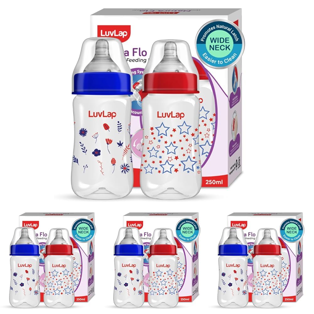 LuvLap Anti-Colic Wide Neck Natura Flo Baby Plastic Feeding Bottle, 250Ml (Pack of 8), New Born/Infants/Toddler Upto 3 Years, Stars, BPA Free-picture-32