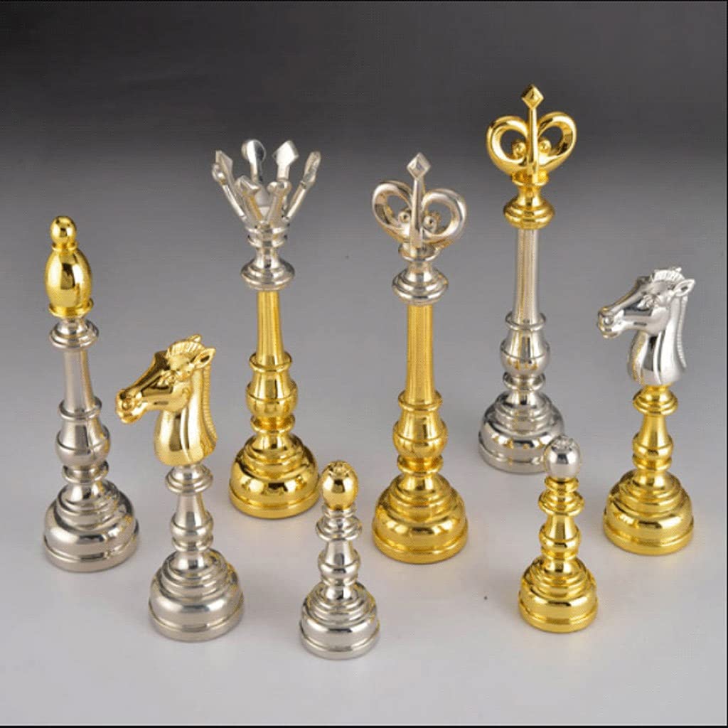 Set di Scacchi Set di Scacchi Fatti a Mano Portatile Scacchiera in Legno Scacchiera con 2 cassetti e Pezzi degli Scacchi in Argento Dorato Set di Scacchi in Metallo per Set di Scacchi per Adulti