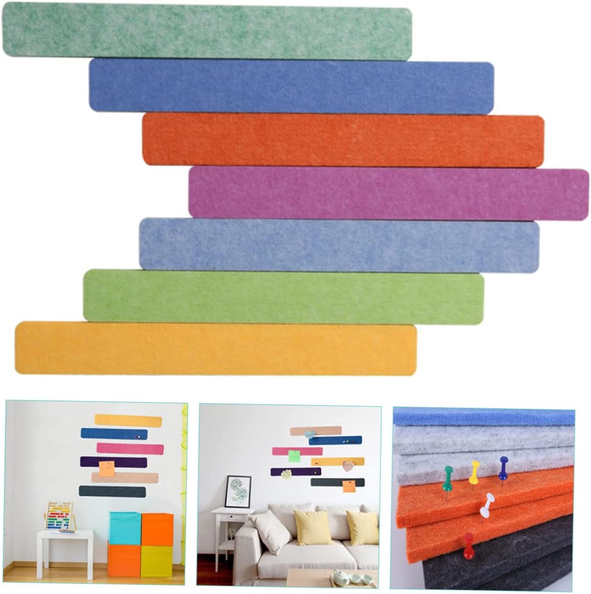 7pcs Felt Bulletin Board Bar Strips Wall Memo Board for Classroom Easy Install Pushpins