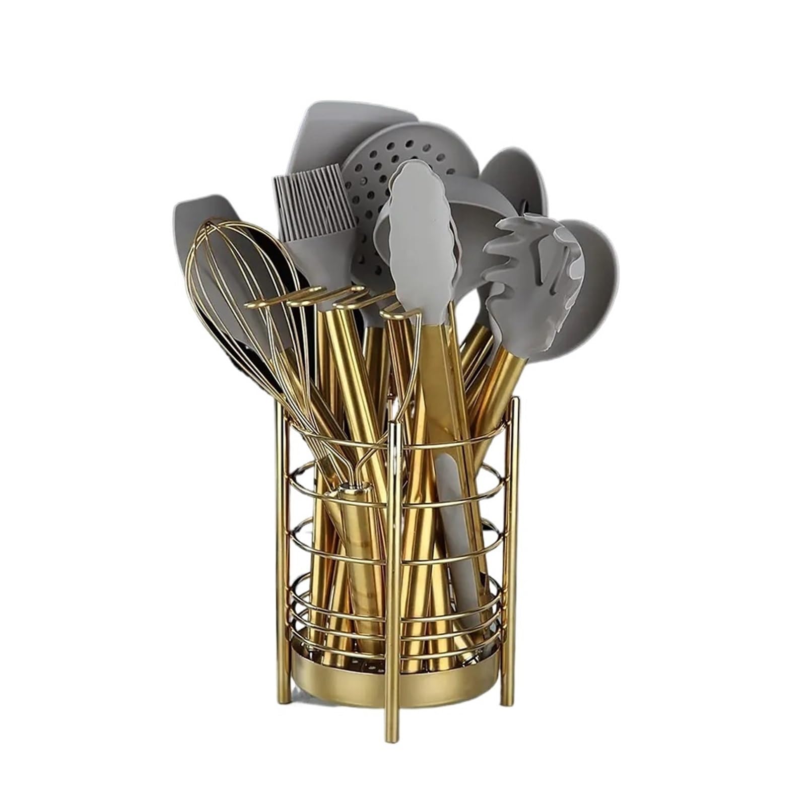 Genérico Sistema de Cocina de la Herramienta, Utensilios de Cocina de la Cocina del silicón de 15 Piezas con la espátula y Las cucharas(Gold - Grey) | Dorado-gris