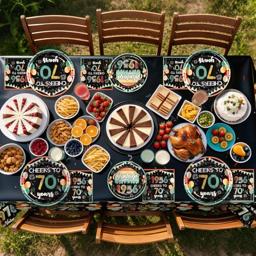 77PCS Vintage 70th Birthday Party Tableware Set, Back in 1956 Party Supplies with Cheers to 70 Years Plates Napkins Banner & Tablecloth for Men Women, 2026 New 70th Birthday Party Decor for 25 Guests by Generic - Used condition - Image 7