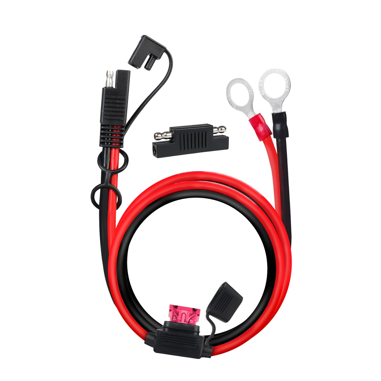 Photo 1 of 1 Pack TMH 5 FT, SAE to O Ring Terminal Harness with 40A Protection Fuse Quick Disconnect Plug, 10 AWG Ring Terminal Assembly Battery Extension, for Motorcycles, Cars, ATVs