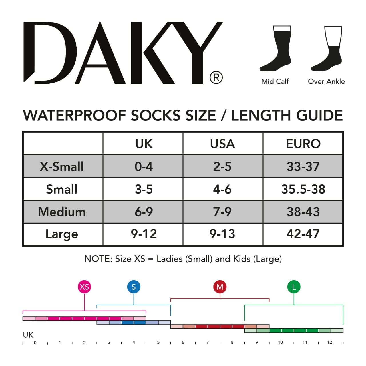 DAKY Waterproof Socks for Men Women - Breathable Black Waterproof Socks for Cyling, Golf, Camping, Running, Outdoor Socks - Over-Ankle