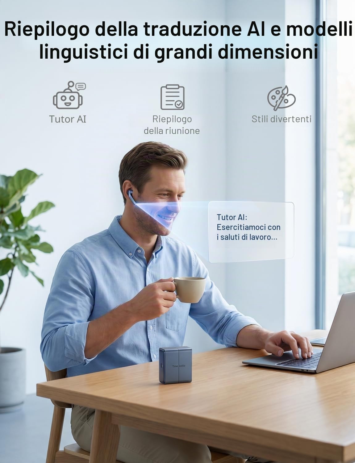 Timekettle W4 AI Cuffie Traduttore, Traduzione Simultanea Bidirezionale, Dispositivo di Traduzione, Sensore Vocale Osseo per Chiarezza, Compatibile con iOS & Android, Privacy Protetta secondo GDPR