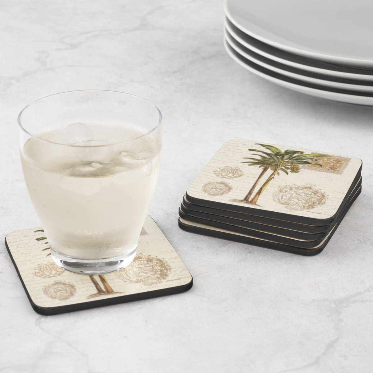 Impression Feuille Tropicale Dorée Et Noire | Dessous De Verre