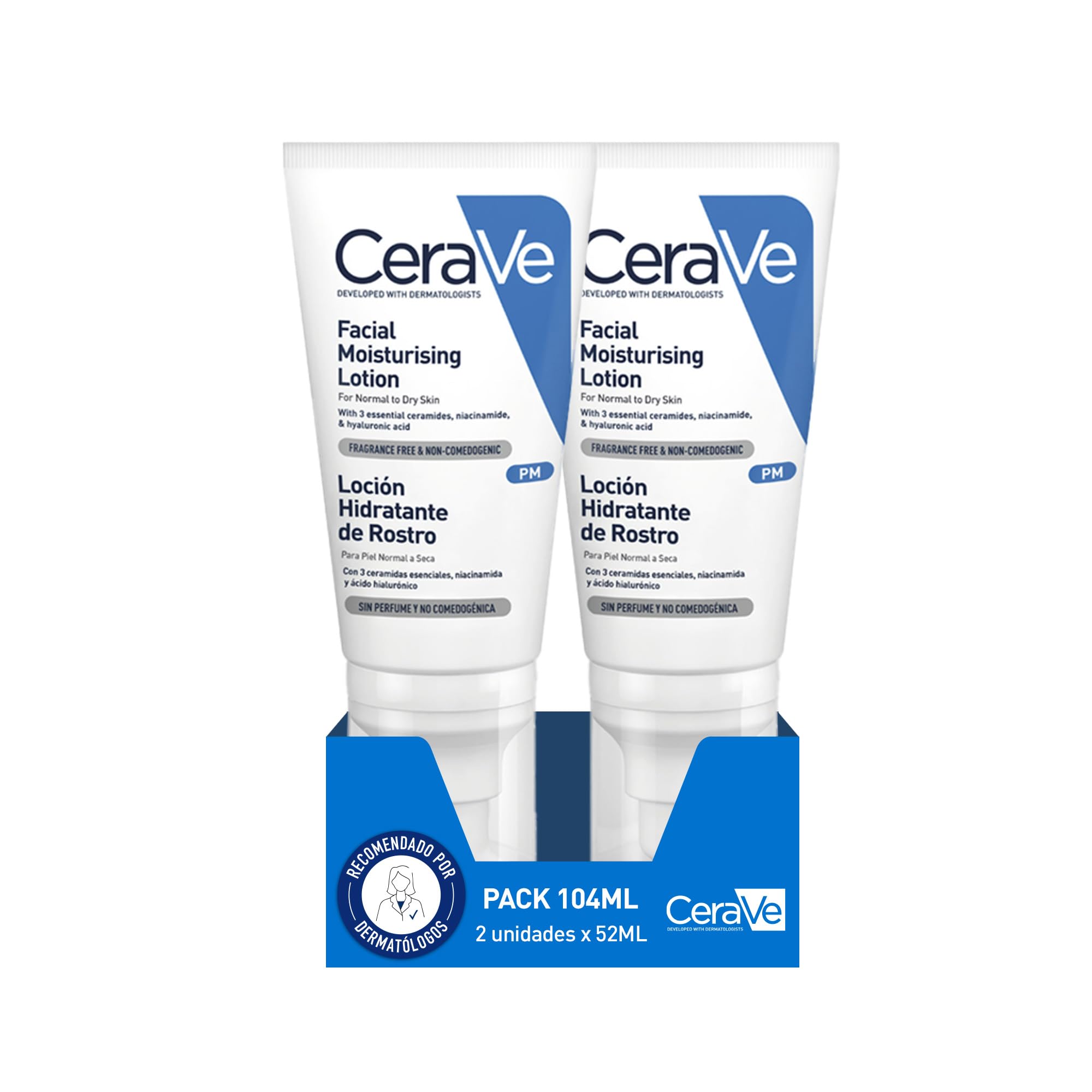 CeraVe, Gesichtsfeuchtigkeitslotion PM 2x 52 ml, Für normale bis