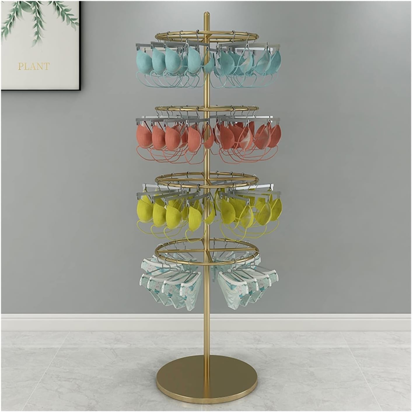 DETMOL Multifunctional clothes rack display for shops, rotatable, for underwear, linens, towels, scarves, socks and shorts. Ideal for boutiques and retail stores.