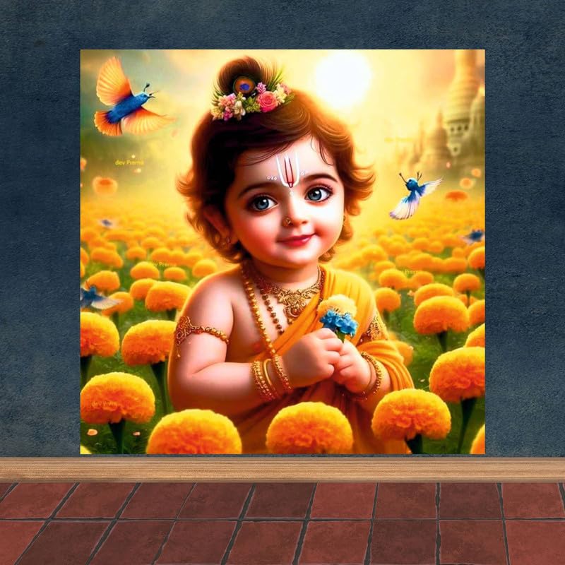 Image of British Terminal Cute little Bal Gopal Baby God Krishna| Kanha Ji | Laddu Lord Makhan Chor Painting Religious Poster for Pregnant Women for wall (matt thin vinyl,sticker,multicolor,unframed)| bj187