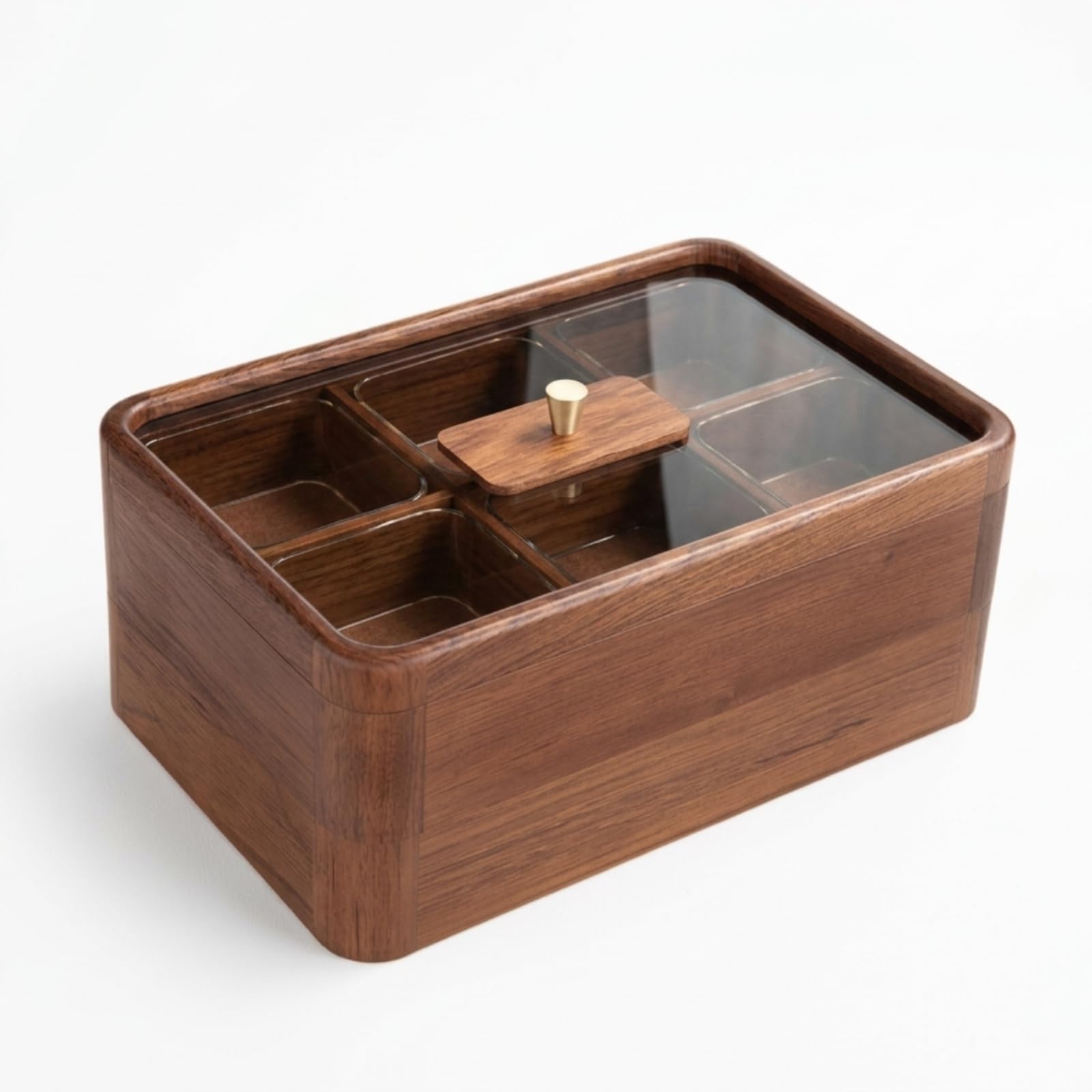 Plateau Service en Bois avec Couvercle Transparent et 6 Casiers pour Présenter Bonbons et Fruits Secs sur la Table