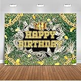 Mocsicka Money Birthday Backdrop Green Gold Crown Diamonds Dollar Bills Cash Bash Adults Party Decorations Rich Luxury Champagne Background Supplies (7x5ft)
