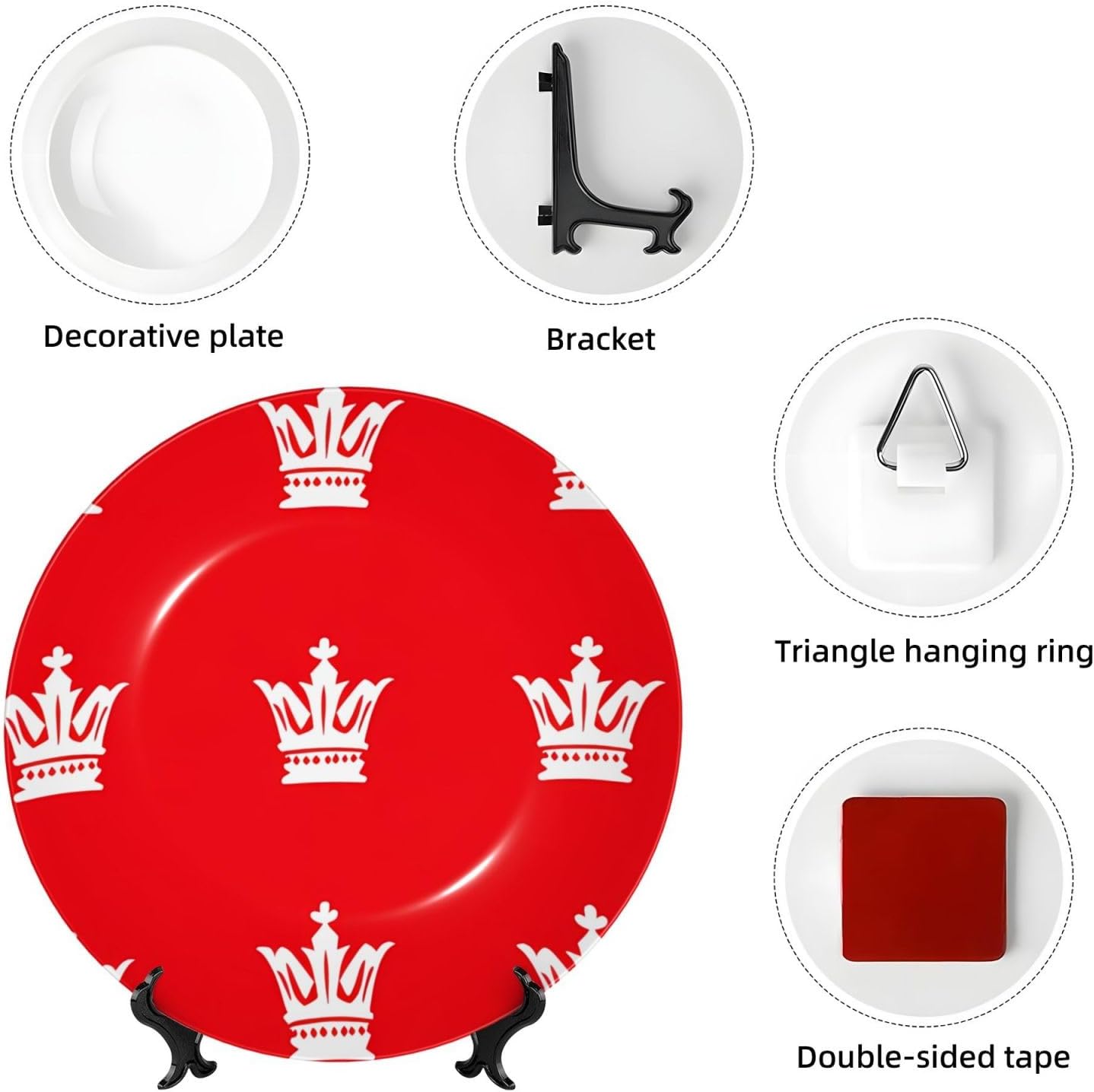 Red Crown Style Ceramic Plate Display Home Display With Stand Wall Hanging Plate For Home Decor 10 Inch