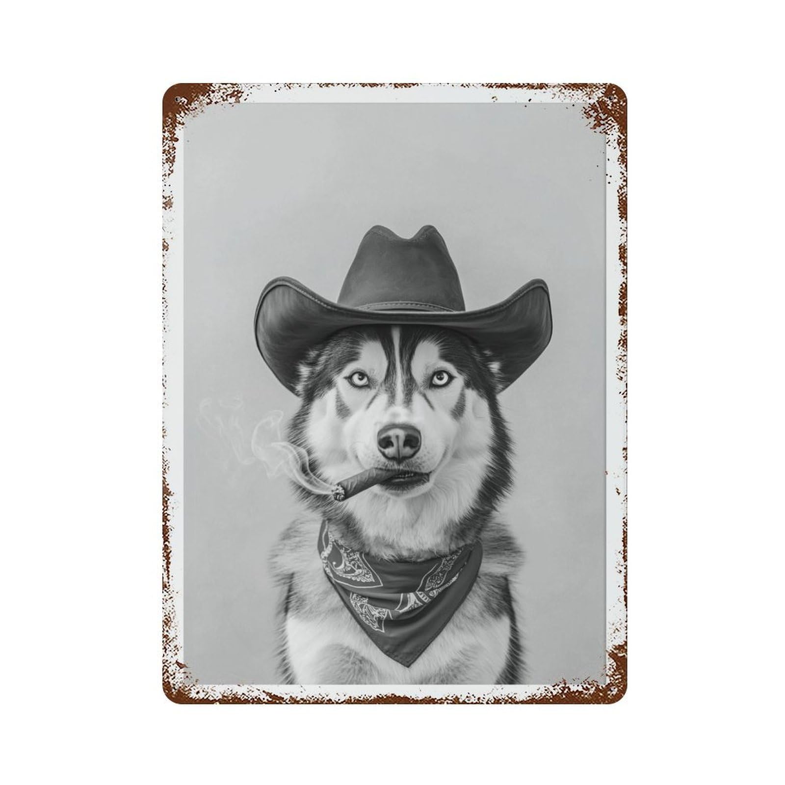 xiaoxiaoshen Siberian Husky Cowboy Western Dog Vintage Wall Decor Art Metal Tin Poster Modern Home Decor Art Home Bar Shop Decorations Vintage Sign 40x30cm