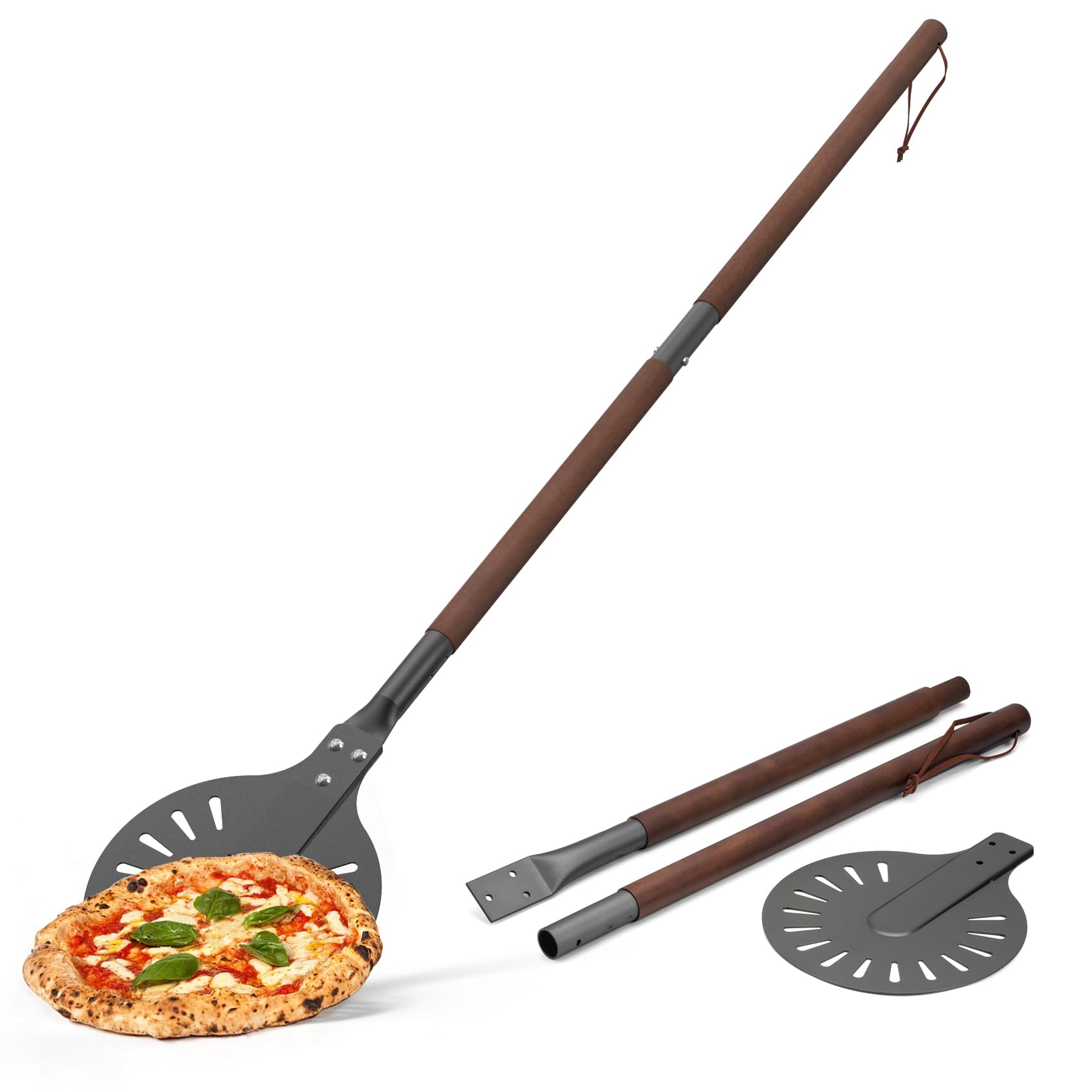Mimiuo 122 cm Pelle à pizza en Aluminium pour Retourner, Pelle Retournement Ronde pour Tourner Pizzas, Accessoire pour Four à Pizza