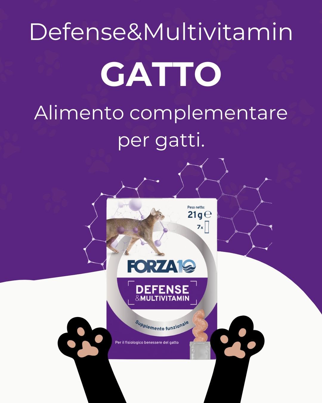 Forza 10 Gatto Defense Multivitamin Adult alimento per gatti adulti di tutte le taglie per mantenere il gatto in un perfetto stato di benessere | 1 confezione da 7 bustine