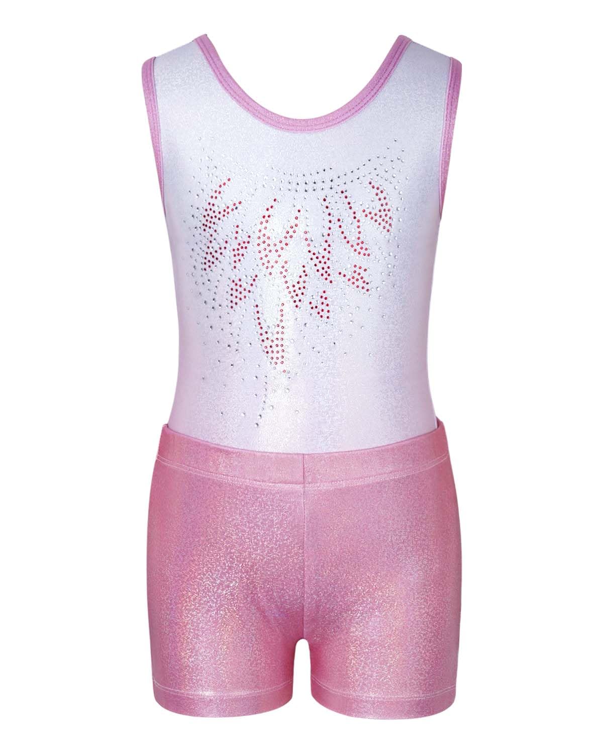 Gogokids - Set da ginnastica in 3 pezzi, con scollo a Y, senza maniche, con pantaloncini e fascia, con motivo a blocchi di colore blu e viola, 3-12 anni