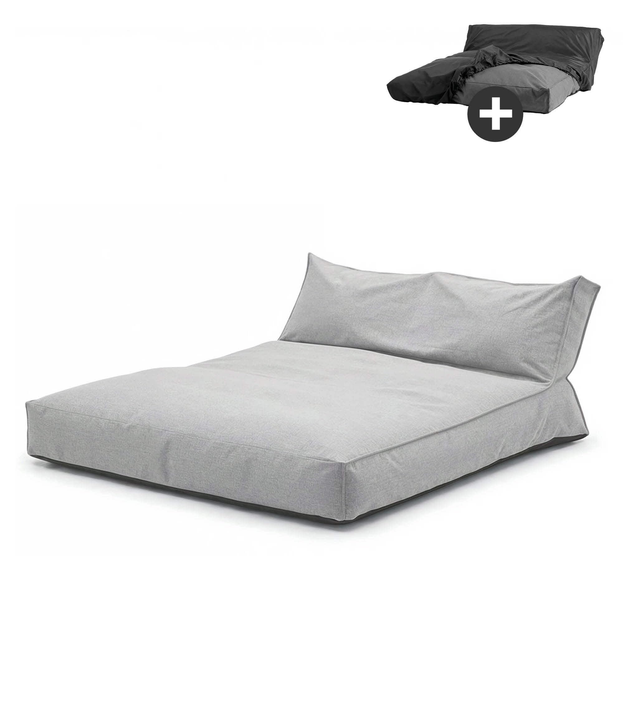 mokebo Outdoor Lounge 'Das Daybed' mit Schutzhülle (130x150 cm) Made in Germany, 3-in-1 Sonnenliege, Gartenliege, wetterfestes Loungebett, lichtecht, wasserabweisender Boden in Lichtgrau