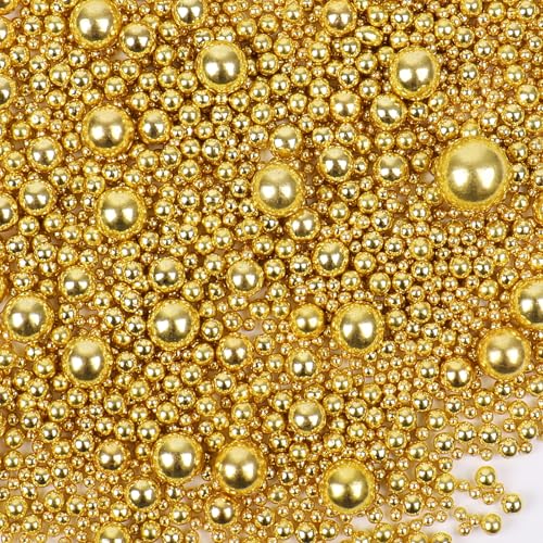Image of Gold Sprinkles, Edible Gold Pearl Sprinkles for Cake Decorating, 130g /4.6oz Candy Baking Decorations, Ice Cream Toppings and Cookie Decorating, Wedding Party Supplies