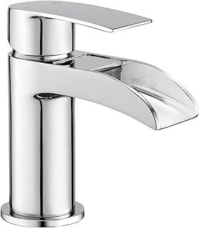 Waterfall Bathroom Taps for Basin, Round Bathroom Sink Taps Solid Brass Chromed Classic Mono Singe Hole Basin Mixer Taps