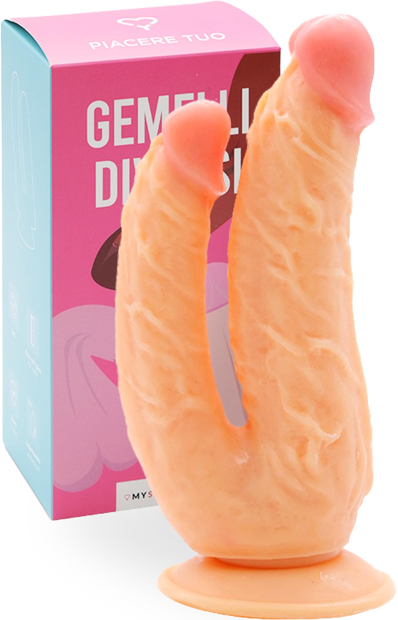 MySecretCase Consolador Doble 18,5cm y 21cm Consoladores con Ventosa Penes Realistas Hombre Penes de Goma Dildo Doble Penetración Dildos Anales y Vaginales Compatible Arnés Strap-on Juguetes Sexuales