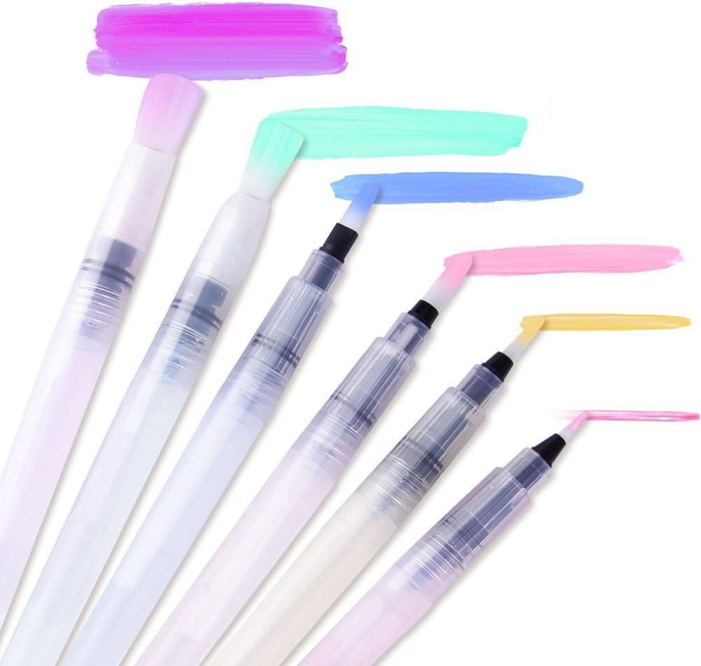 Water Coloring Brush Pens, Ohuhu Set of 6 Aqua Painting Brushes for