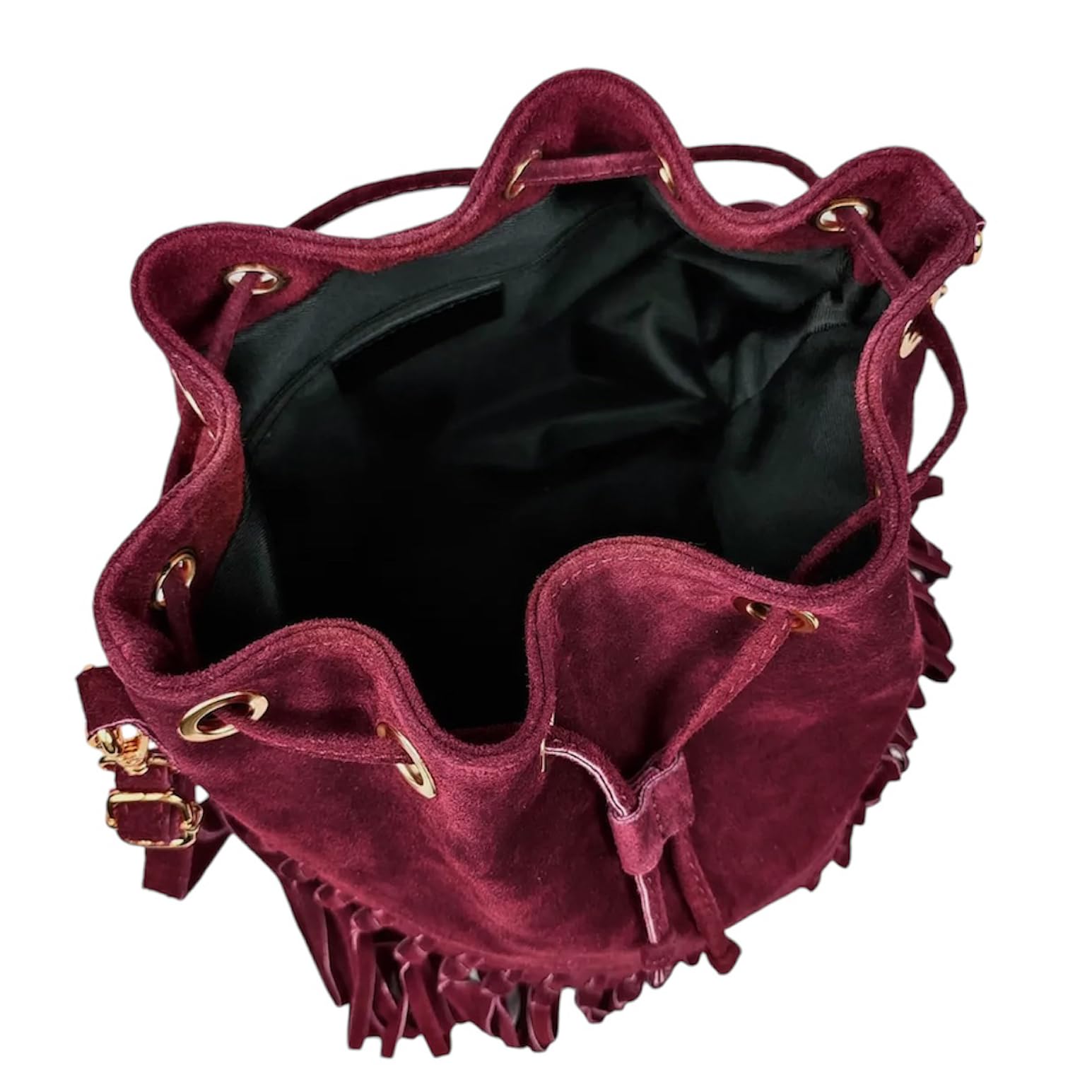 Sac seau en daim avec frange 26 x 13 x 26 cm