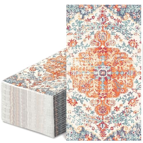 JarThenaAMCS 50Pcs Retro Boho Orange Guest Napkins Bohemian Aesthetic Orange Disposable Paper Napkins Dinner Hand Napkins for Home Party Supplies Table Decor