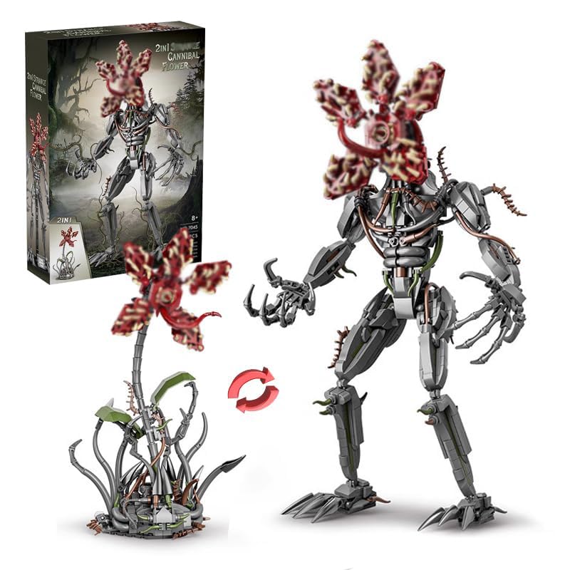 2-in-1 Blumen Monster Bausteine 858 Teile Demogorgon-Monster Actionfigur Klemmbausteine Ausstellungs Modell Klemmbauspielzeug für Horror-TV-Fans Geburtstags- und Partygeschenke für Erwachsene