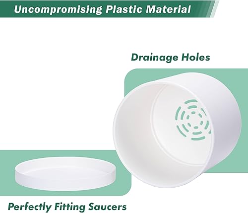 Miniatura 6 de D'vine Dev Macetas de plástico de 10 pulgadas para maceta con orificio de drenaje y platillos sin costuras, color gris moteado, 74-X-G-2