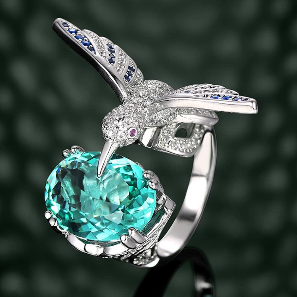 OIDIMS Gem Stone Hummingbird Ring Dainty Simulated Aquamarine Shiny Birthstone Open Adjustable Rings for Women Personalized Unique Cubic Zirconia Jewelry for Her Mom Beautiful Lady Birthday Xmas - Image 4
