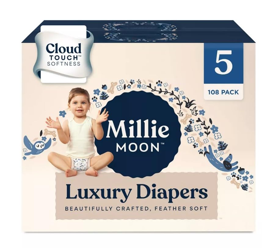 Millie Moon Luxury Diapers ~ Size 5~108 Count ~ Diaper ~ (28 to 39 Lbs)