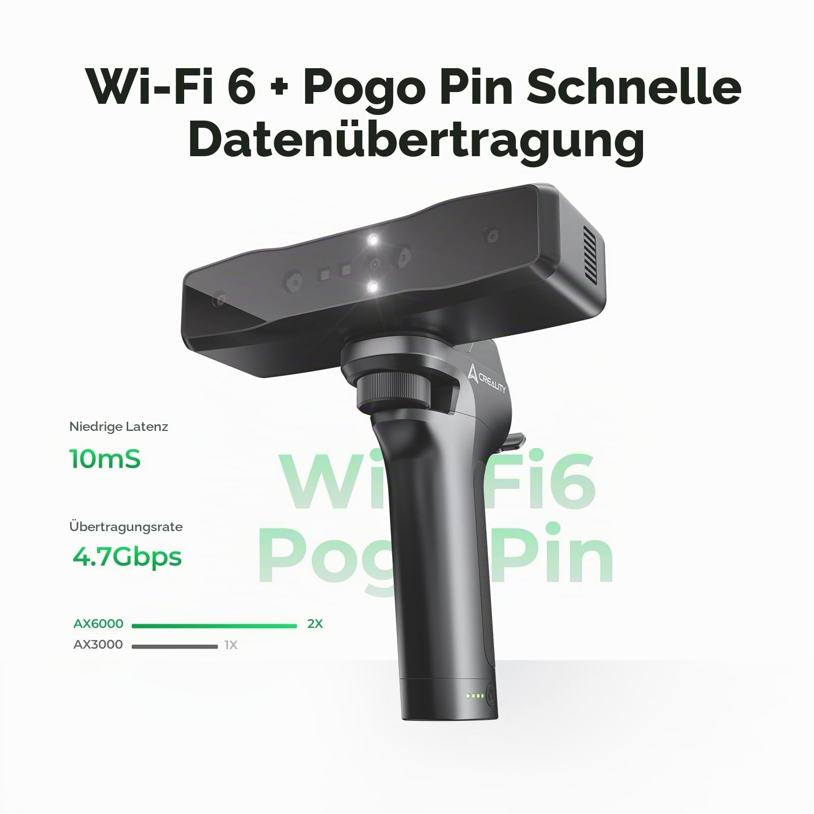 Creality Otter Lite 3D Scanner für 3D Druck, Kabelloser Handscanner, 0,05 mm Genauigkeit, Anti Shake Tracking, Geschwindigkeit bis zu 30 fps, 24 Bit Vollfarbscannen für Objekte von 20–2000 mm