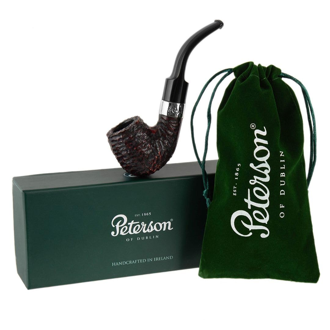 Peterson Donegal Rocky Handmade Irish Wood Pipe, Polished Rustic Collectible Briar Pipes, Made in Ireland, No Filter, Bent Billiard Fishtail, 221