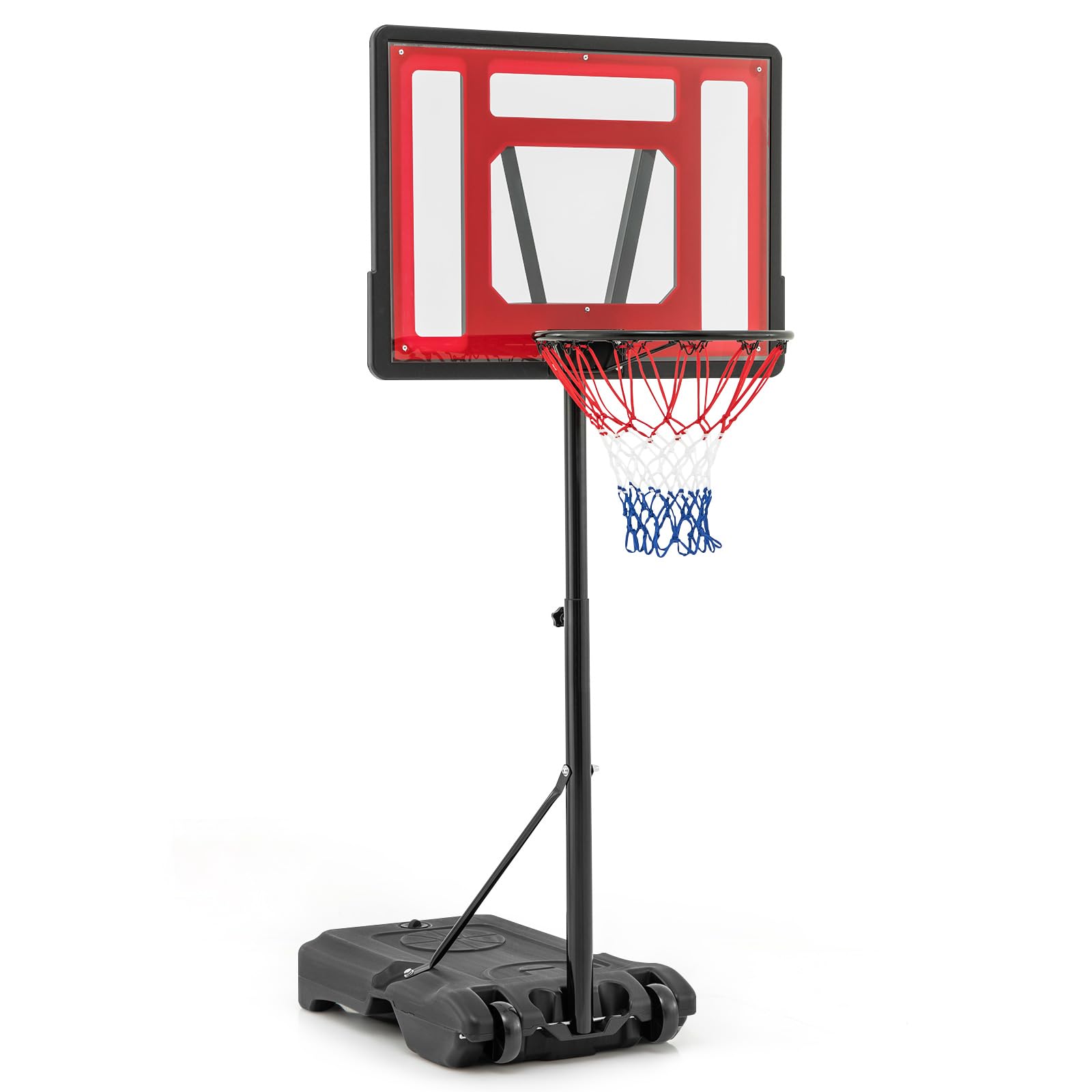 COSTWAY Adjustable Basketball Hoop and Stand, 1.15-1.35m Basketball Goal with Fillable Base & Transport Wheels, Portable Basketball Net Set System for Kids Teens Adults (Red)