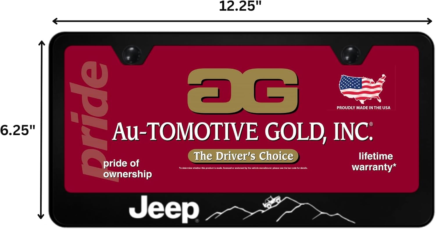 Au-TOMOTIVE GOLD, INC. Officially Licensed UV Print Logo on Black Polycarbonate License Plate Frame for Jeep