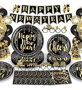 New Years Eve Party Supplies Set Happy New Year Banner Paper Plate Napkins New Year Hats Eyeglass...