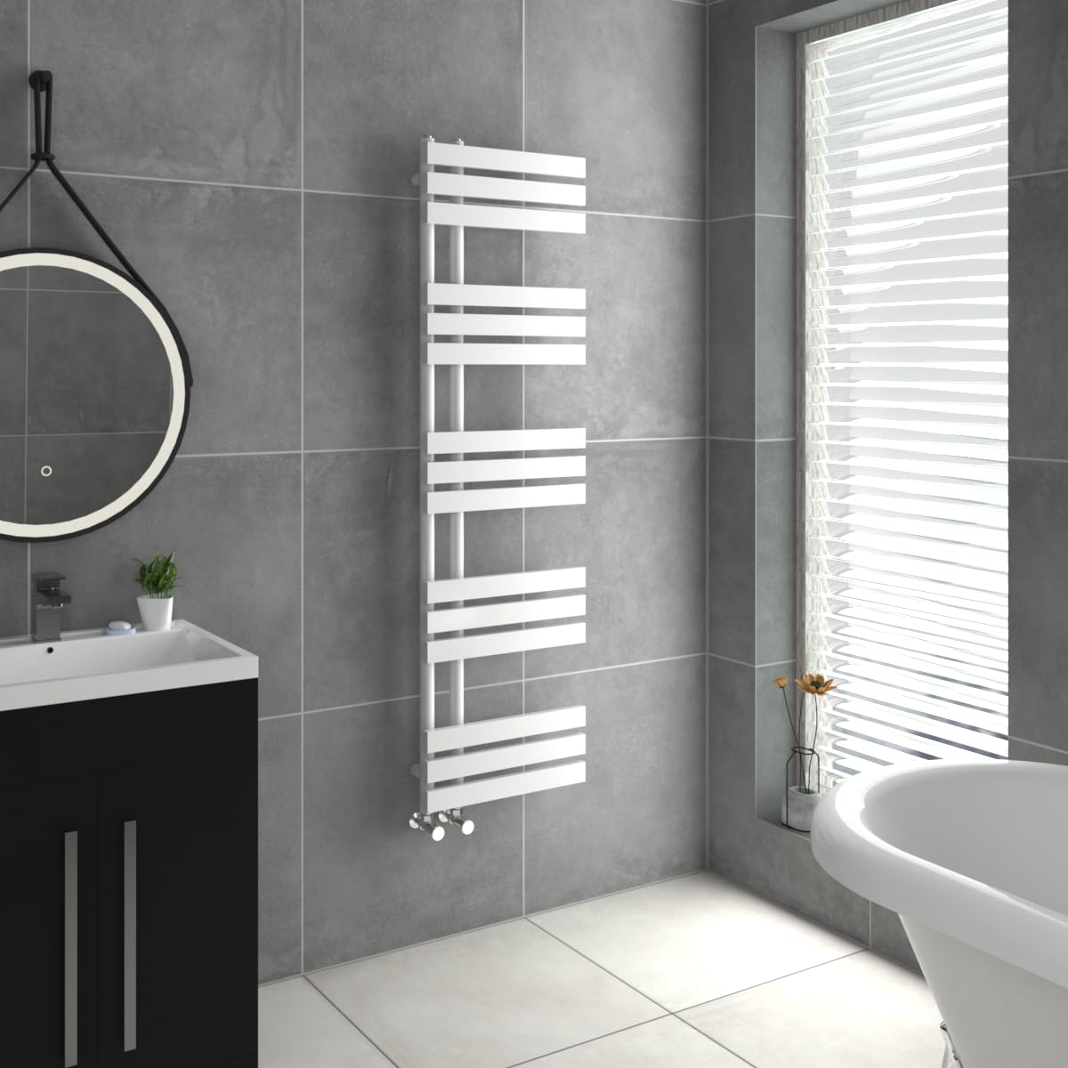Warmehaus White Designer Heated Towel Rail D Shape Bathroom Ladder Style Radiator Warmer Central Heating 1600X450mm