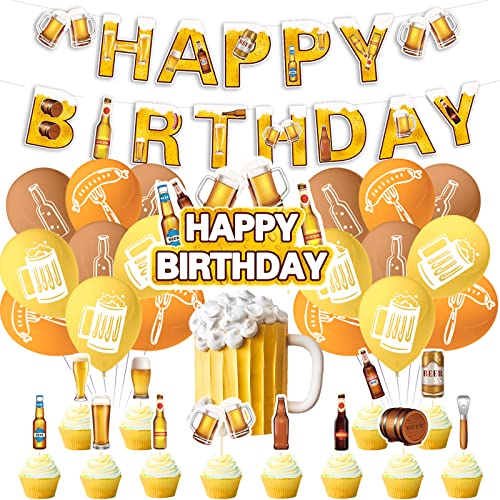 Beer Party Supplies Beer Birthday Party Decorations Includes Cheers and Beers Happy Birthday Banner, Cake Topper, Cupcake Topper, Balloons for Men Women Beers Party