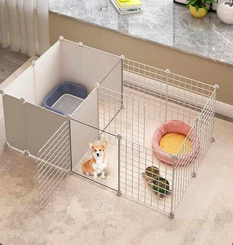 Zekono ペットサークル 犬ゲージ 犬ケージ 犬用ベビー DIYペットベビー 、ドア付き小動物ケージ、屋内/屋外メタルペットフェンス折りたたみ式ペット犬猫子犬ベビー 、ドッグクレートエンクロージャー、インドアフェンス (2列、1階、フェンス2つ+白いト