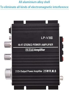 Power Amplifier, Mini 2 Channel HiFi Stereo Auto Car Audio, Power Amplifier Digital Amp with Bass, Treble & Volume Control, for Car, Motorcycle, Boat, MP3, and so on