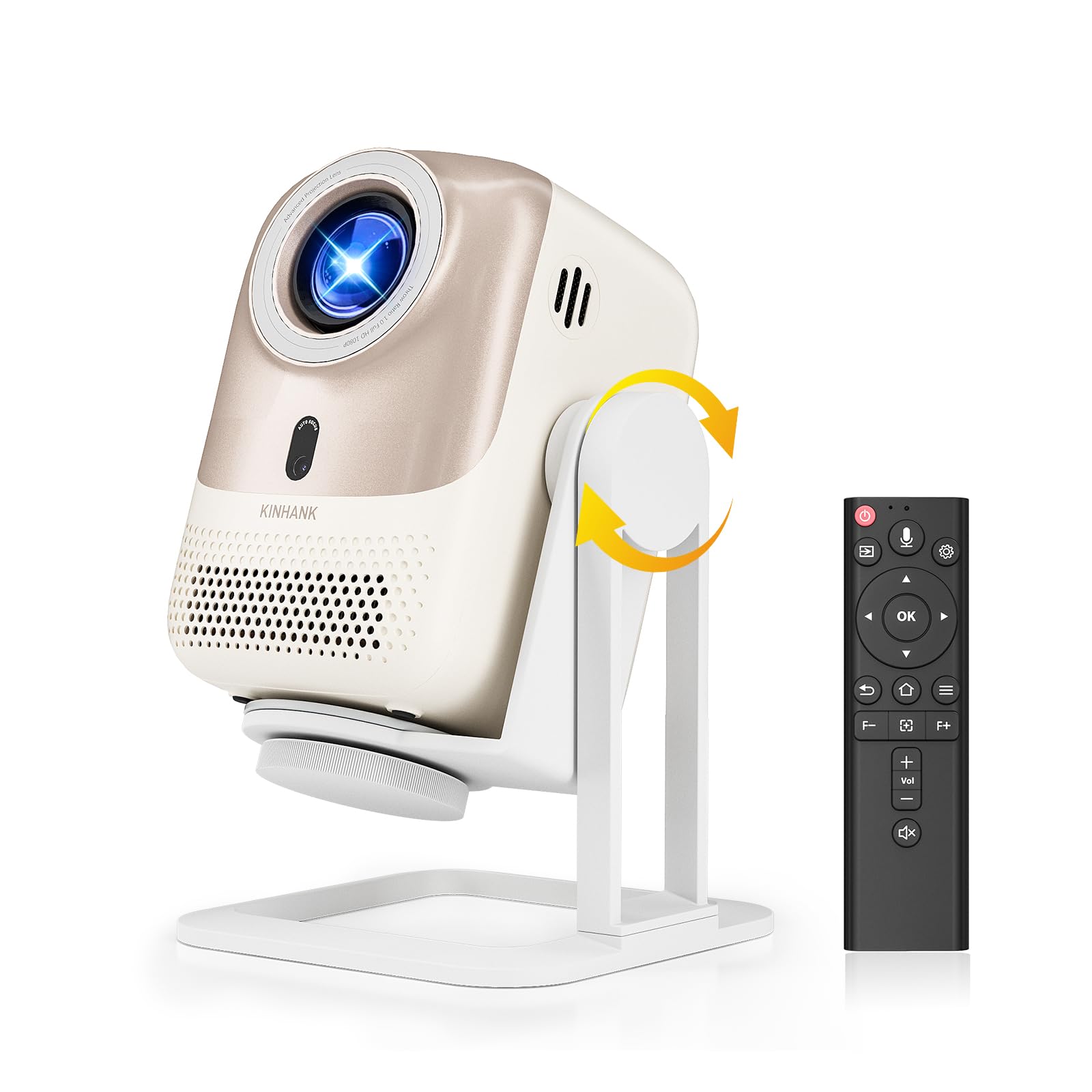 Proiettore【Auto Focus/Keystone & Rotazione a 360°】Smart Projector Portatile con Android OS,Supporto 4K,1080P Nativo,450 ANSI,WiFi 6 Bluetooth 5.2,Home Cinema Proiettore per iOS/Android/PS5/USB/HDMI