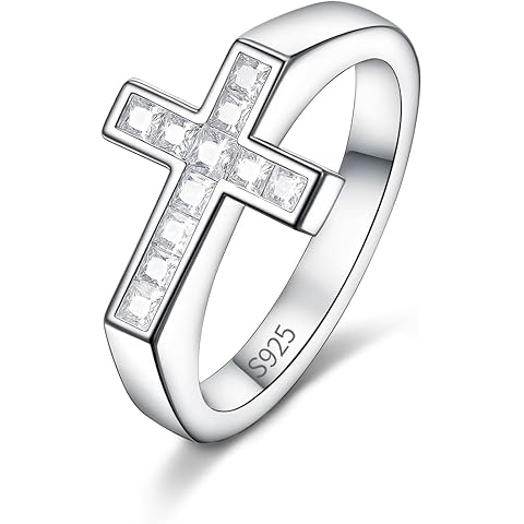 D Color VVS1 Clarity Moissanite Cross Rings for Women Men, Pretty and Elegant Stackable Cross Ring, Solid 925 Sterling Silver with Rhodium Finish, Wedding Band Aniversary Jewelry, Size4-11