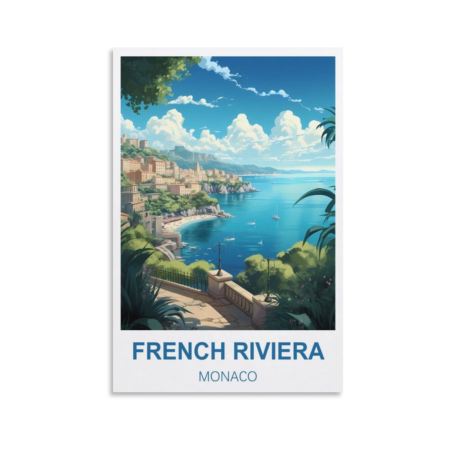 Fjiwecwsq Unframe-Style French Riviera Monaco Vintage Travel Posters 12X18inch(30X45cm) Canvas Wall Art Painting Prints