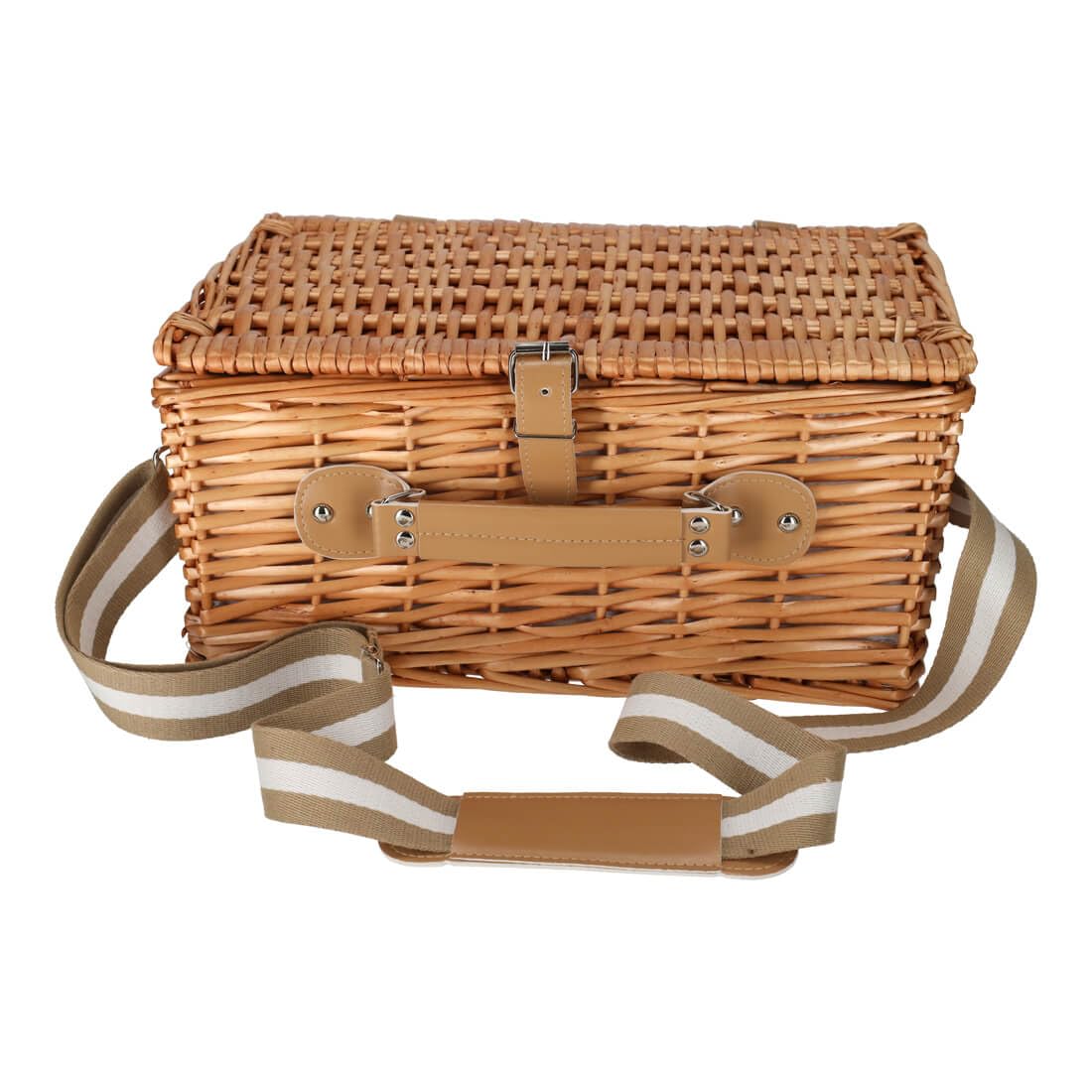 Kit de pique-nique pour 2 personnes | Panier en osier naturel de qualité supérieure avec sac isotherme intégré, couverts en acier inoxydable et vaisselle | Idéal pour le parc et la plage